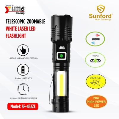 TELESCOPIC ZOOMABLE WHITE LASER LED FLASHLIGHT (Sunford SF-452ZE)