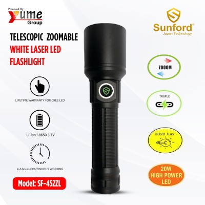TELESCOPIC ZOOMABLE WHITE LASER LED FLASHLIGHT (SF-452ZL)