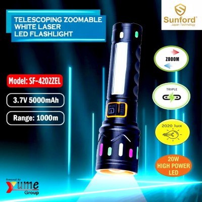 TELESCOPIC ZOOMABLE WHITE LASER LED FLASHLIGHT (SF-4202ZEL)