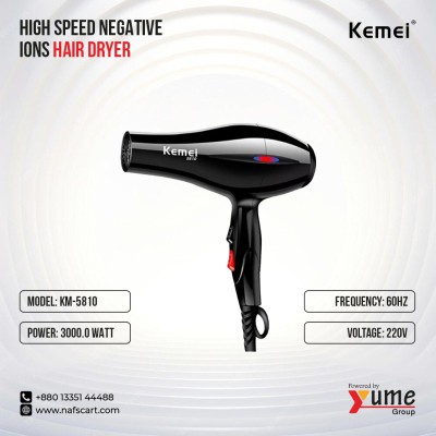 Kemei KM-5810 High Speed Negative Ion Hair Dryer – 3000W Ultra-Powerful Professional Blow Dryer