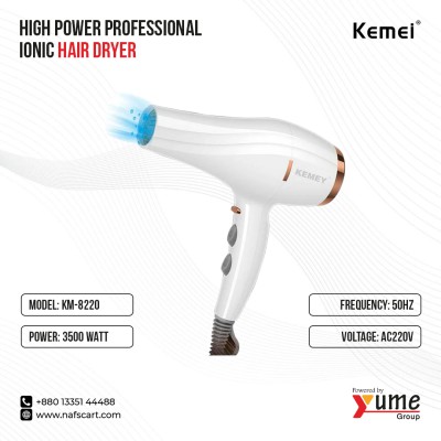 Kemei KM-8220 High Power Professional Ionic Hair Dryer – 3500W Maximum Performance