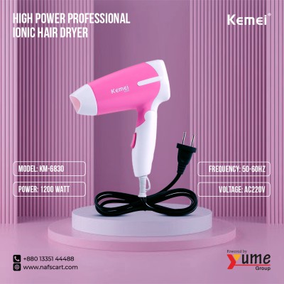 Kemei KM-6830 Compact High Power Professional Ionic Hair Dryer – 1200W Portable Performance