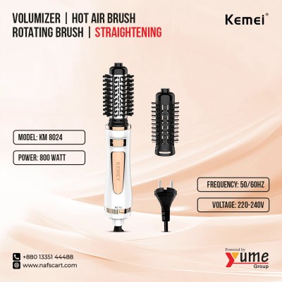 Kemei KM-8024 Professional 4-in-1 Volumizer & Rotating Hot Air Brush – 800W Hair Styler