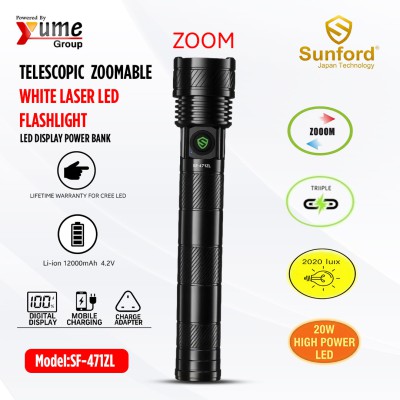 Sunford SF-471ZL Telescopic Zoomable White Laser LED Flashlight