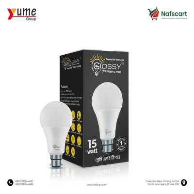 Glossy 15-Watt High-Power LED Bulb (B22 Bayonet Cap) – 1 Year Warranty
