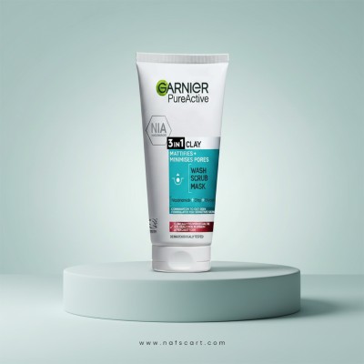 Garnier Pure Active 3-in-1 Clay Wash Scrub Mask with Niacinamide 150 ml
