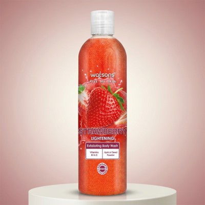 Watsons Strawberry Lightening Exfoliating Body Wash 410ml – Brightening Body Cleanser with Vitamin B3 & E for Smooth Glowing Skin