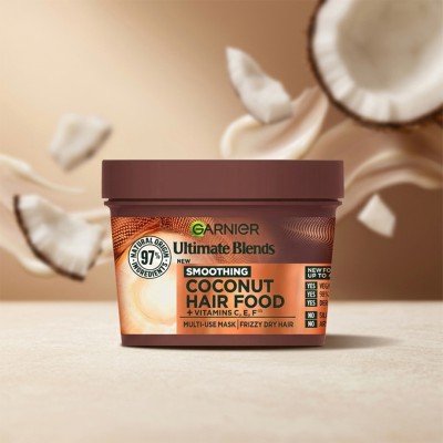 Garnier Coconut Hair Food Mask 390ml – Smoothing 3-in-1 Treatment for Frizzy & Dry Hair, Soft Silky Finish