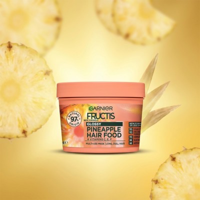 Garnier Pineapple Hair Food Mask 390ml – Glossy 3-in-1 Treatment for Dull Hair, Shine Boost & Smooth Finish