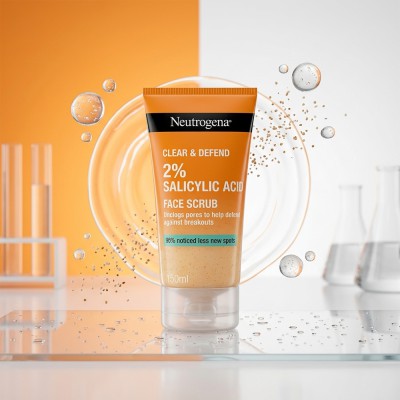 Neutrogena Clear & Defend 2% Salicylic Acid Face Scrub 150ml – Anti-Acne Exfoliating Cleanser (FR)