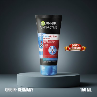 Garnier SkinActive Pure Active Intensive 3-in-1 Charcoal Anti-Blackhead Wash Scrub Mask 150 ml