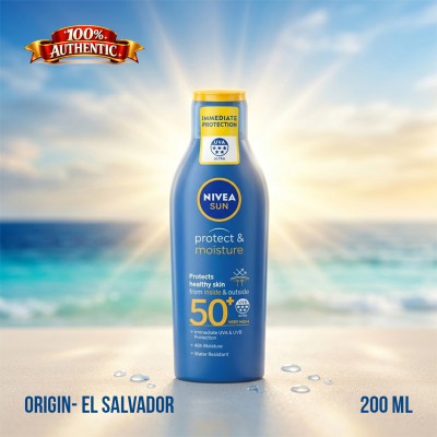 Nivea Sun Protect & Moisture SPF 50+ Lotion 200ml – Long-Lasting Hydration Sunscreen (ES)