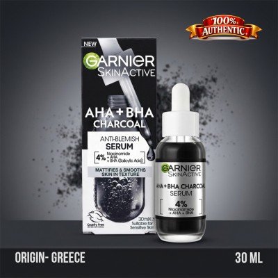Garnier SkinActive AHA + BHA Charcoal Anti-Blemish Serum with 4% Niacinamide – 30ml