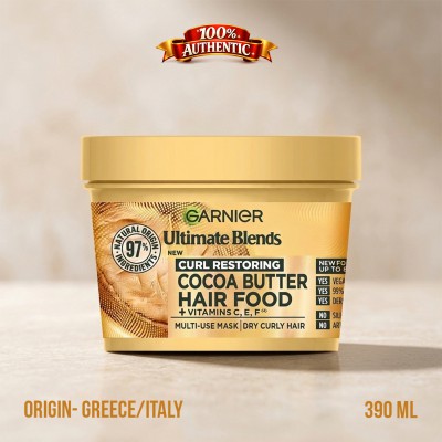 Garnier Ultimate Blends Cocoa Butter Hair Food Multi-Use Hair Mask for Dry Curly Hair – 390ml
