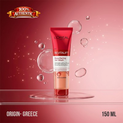 L’Oréal Revitalift Resurfacing Gel Wash 150ml – Glycolic Acid Face Cleanser for Smooth & Bright Skin (GR)