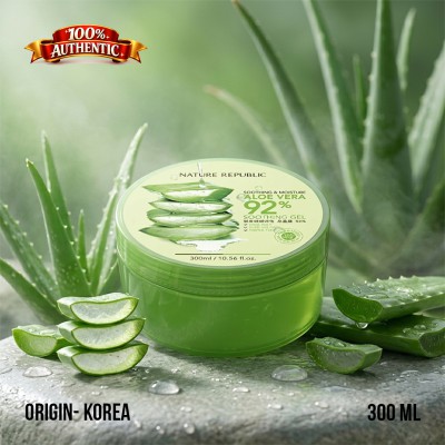 Nature Republic Aloe Vera 92% Soothing Gel 300ml – Hydrating & Cooling Multi-Use Gel (KO)