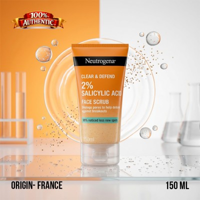Neutrogena Clear & Defend 2% Salicylic Acid Face Scrub 150ml – Anti-Acne Exfoliating Cleanser (FR)
