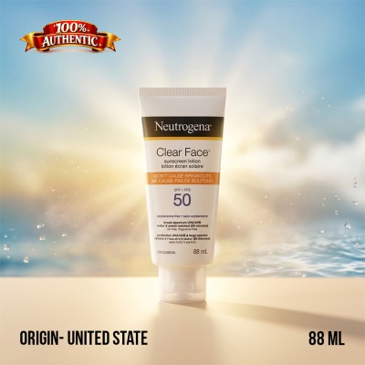 Neutrogena Clear Face Breakout-Free Sunscreen SPF 50 88ml – Oil-Free Acne Safe Sun Protection (US)
