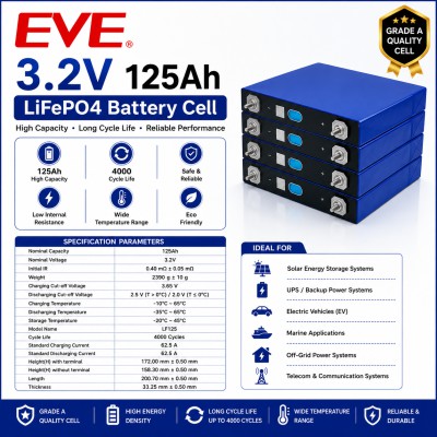 EVE LF125 3.2V 125Ah LiFePO4 Battery Cell – Grade A Lithium Iron Phosphate Battery
