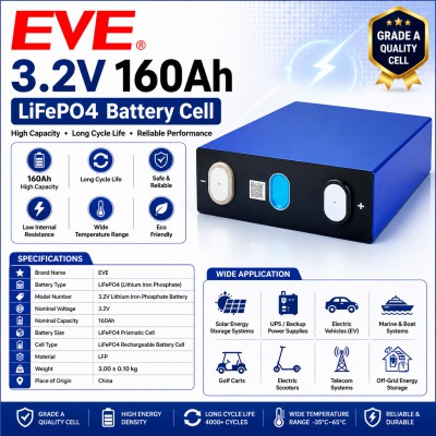 EVE 3.2V 160Ah LiFePO4 Battery Cell – Grade A Lithium Iron Phosphate Battery