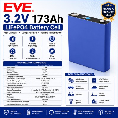 EVE 3.2V 173Ah LiFePO4 Battery Cell – Grade A Lithium Iron Phosphate Battery