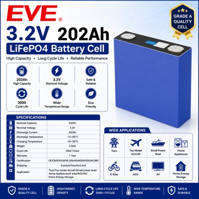 EVE 3.2V 202Ah LiFePO4 Battery Cell – Grade A Lithium Iron Phosphate Battery