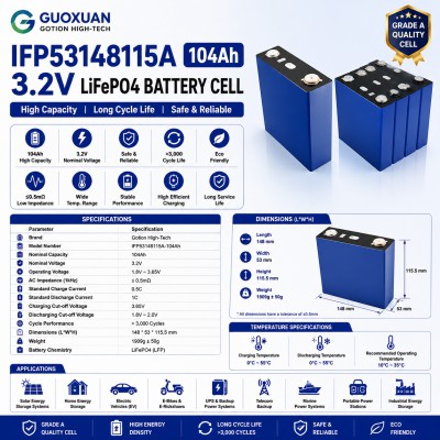 GUOXUAN IFP53148115A 3.2V 104Ah LiFePO4 Battery Cell