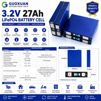 GUOXUAN 3.2V 27Ah LiFePO4 Battery Cell